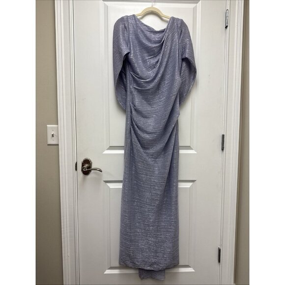 Betsy & Adam Size Size 12 Petite Blue Metallic Cape cocktail formal Gown Dress - Picture 6 of 11
